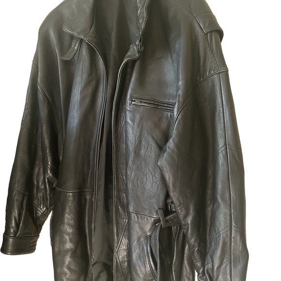 Men's Black Leather Belted Jacket size M - Picture 5 of 16